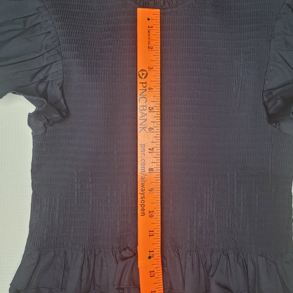 Sunday Up Dress Navy Blue Size Large Smocked Bodice Mock Neck Ruffle Sleeves - Picture 8 of 11